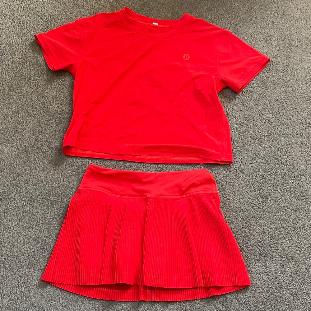 Lululemon Athletica Red Top and Skirt Set